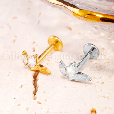 Piercing Labret Titânio Folha Com Zircônia Cravejada