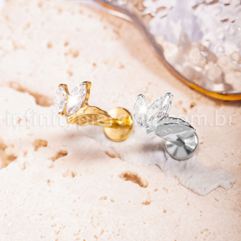 Piercing Labret Titânio Folha Com Zircônia Cravejada