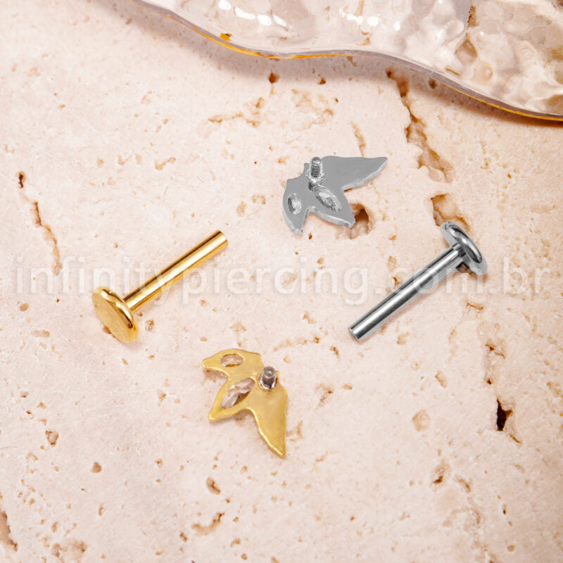 Piercing Labret Titânio Folha Com Zircônia Cravejada