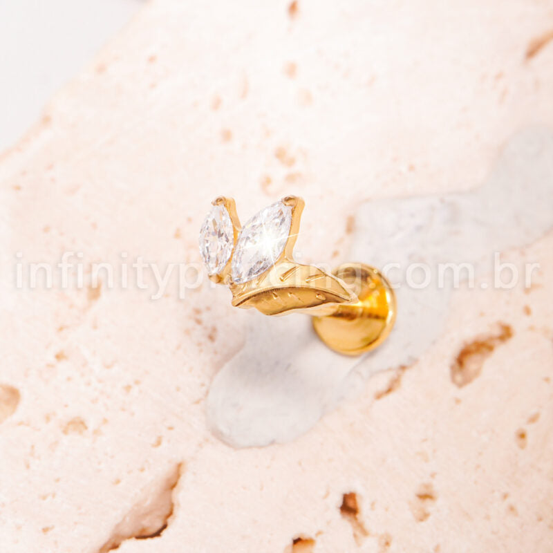Piercing Labret Titânio Folha Com Zircônia Cravejada
