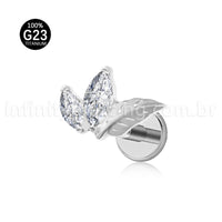Piercing Labret Titânio Folha Com Zircônia Cravejada