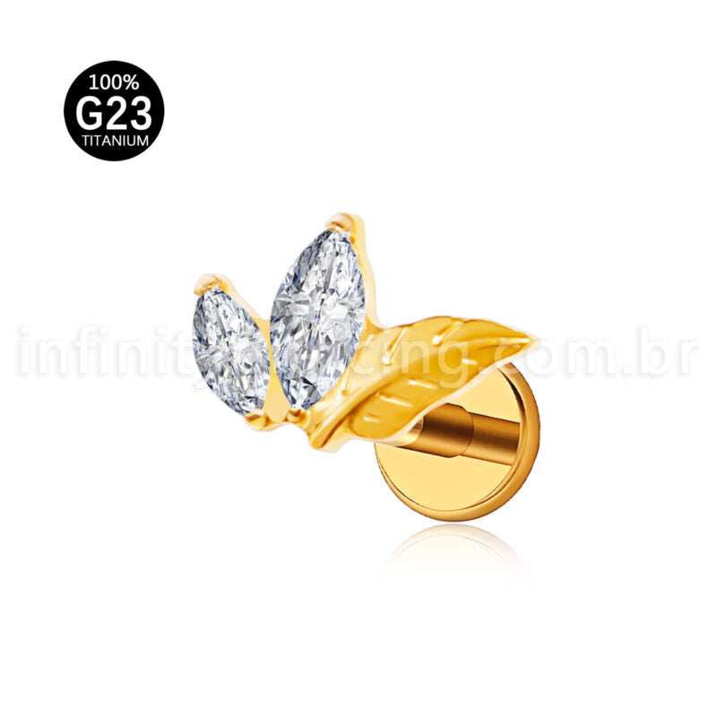 Piercing Labret Titânio Folha Com Zircônia Cravejada