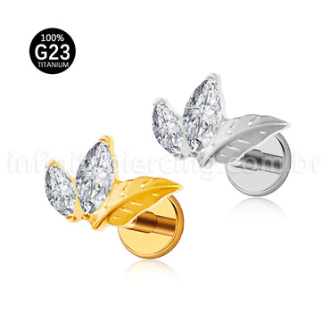 Piercing Labret Titânio Folha Com Zircônia Cravejada