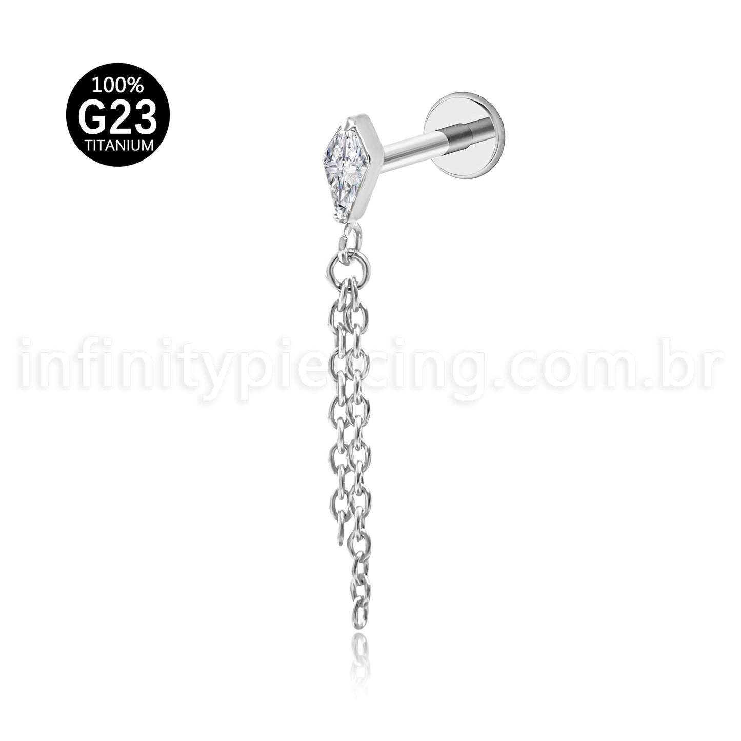 Piercing Labret Titânio Com Pingente Corrente