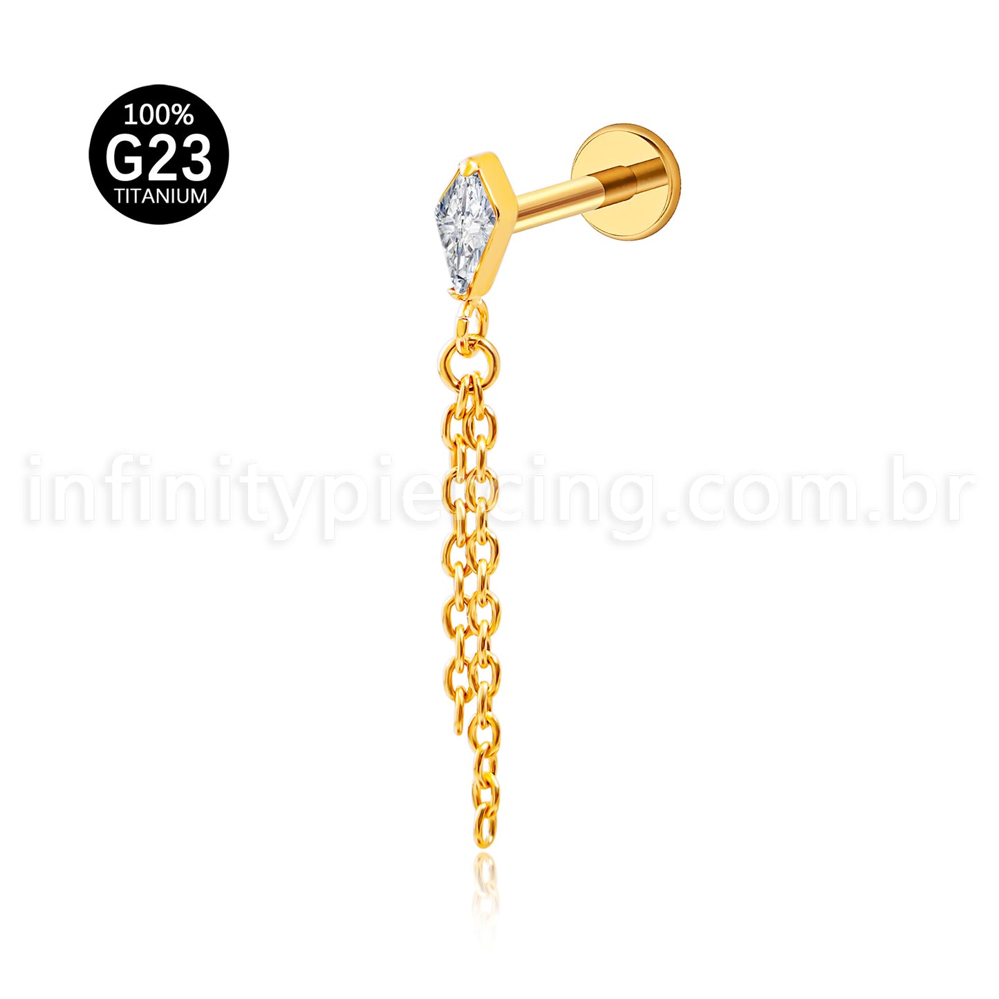 Piercing Labret Titânio Com Pingente Corrente