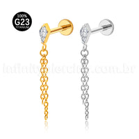 Piercing Labret Titânio Com Pingente Corrente