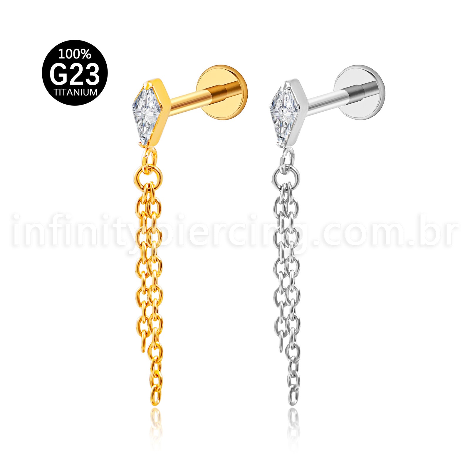 Piercing Labret Titânio Com Pingente Corrente