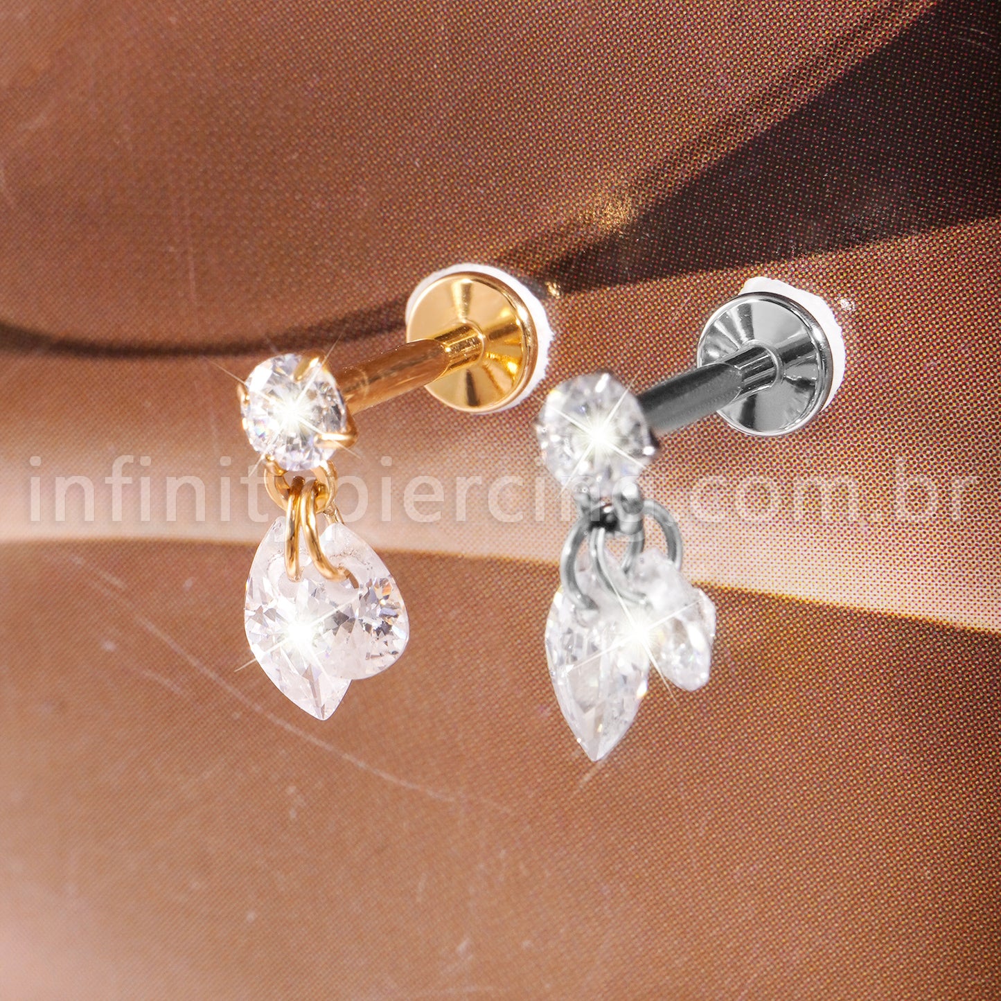 Piercing Labret Titânio Ponto De Luz Com Pingentes