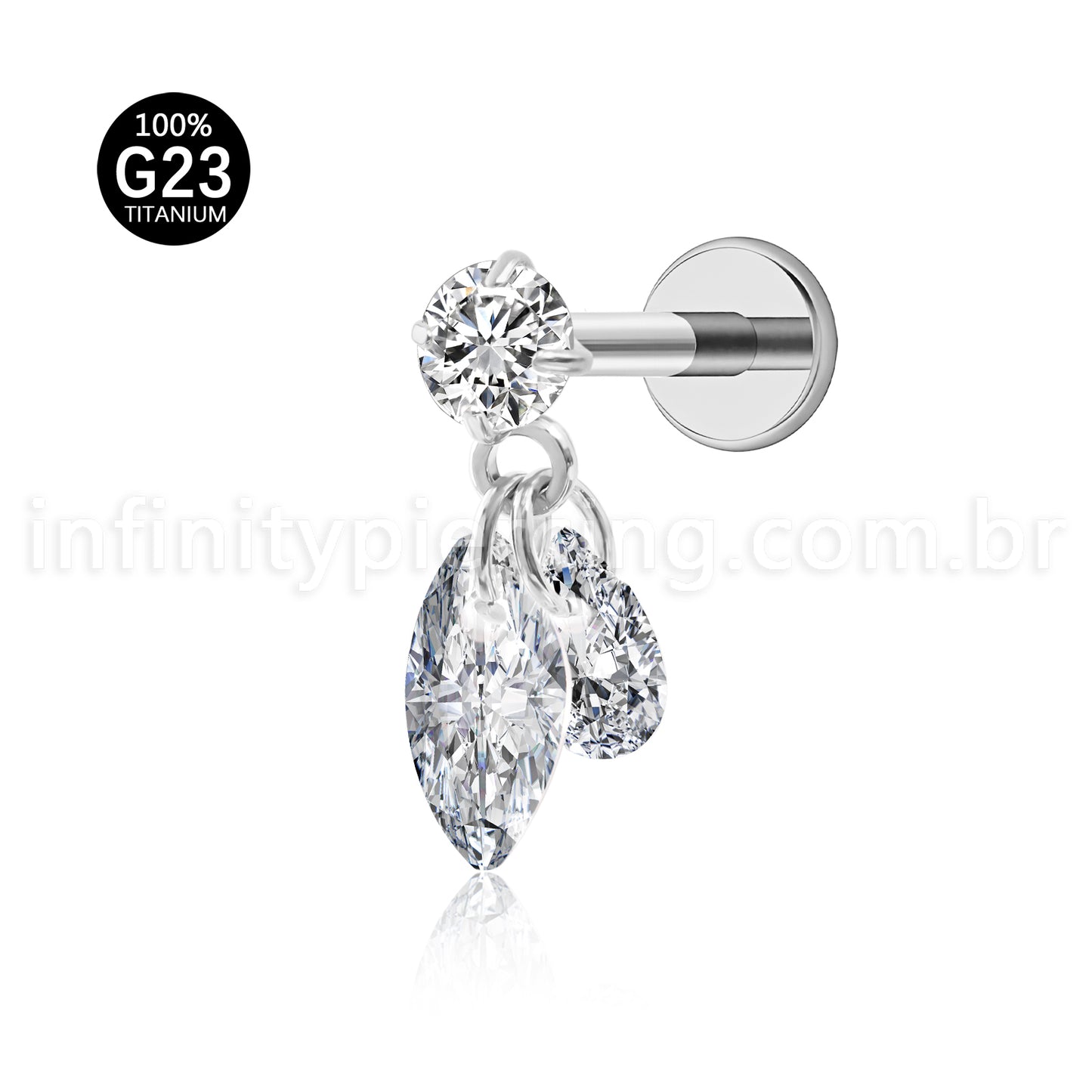 Piercing Labret Titânio Ponto De Luz Com Pingentes