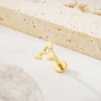 Piercing Labret Titânio Letras Com Zircônia Cravejada