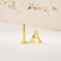 Piercing Labret Titânio Letras Com Zircônia Cravejada