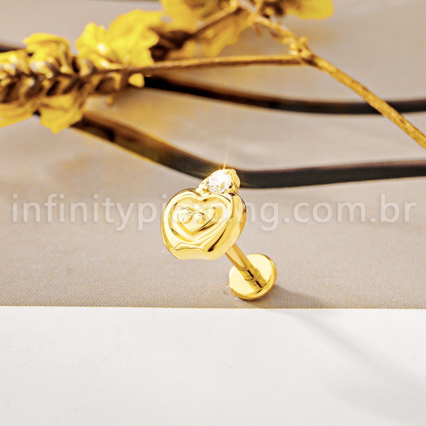 Piercing Labret Titânio Maça Zircônia Cravejada