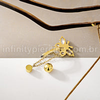 Piercing Banana Titânio Borboleta Zircônia Cravejada