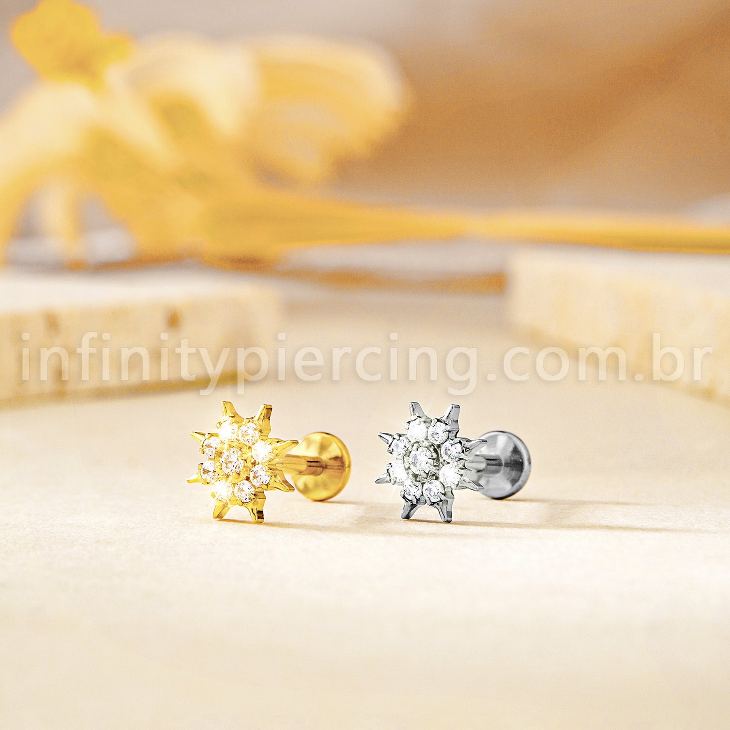 Piercing Labret Titânio Redondo Com Zircônia Cravejada