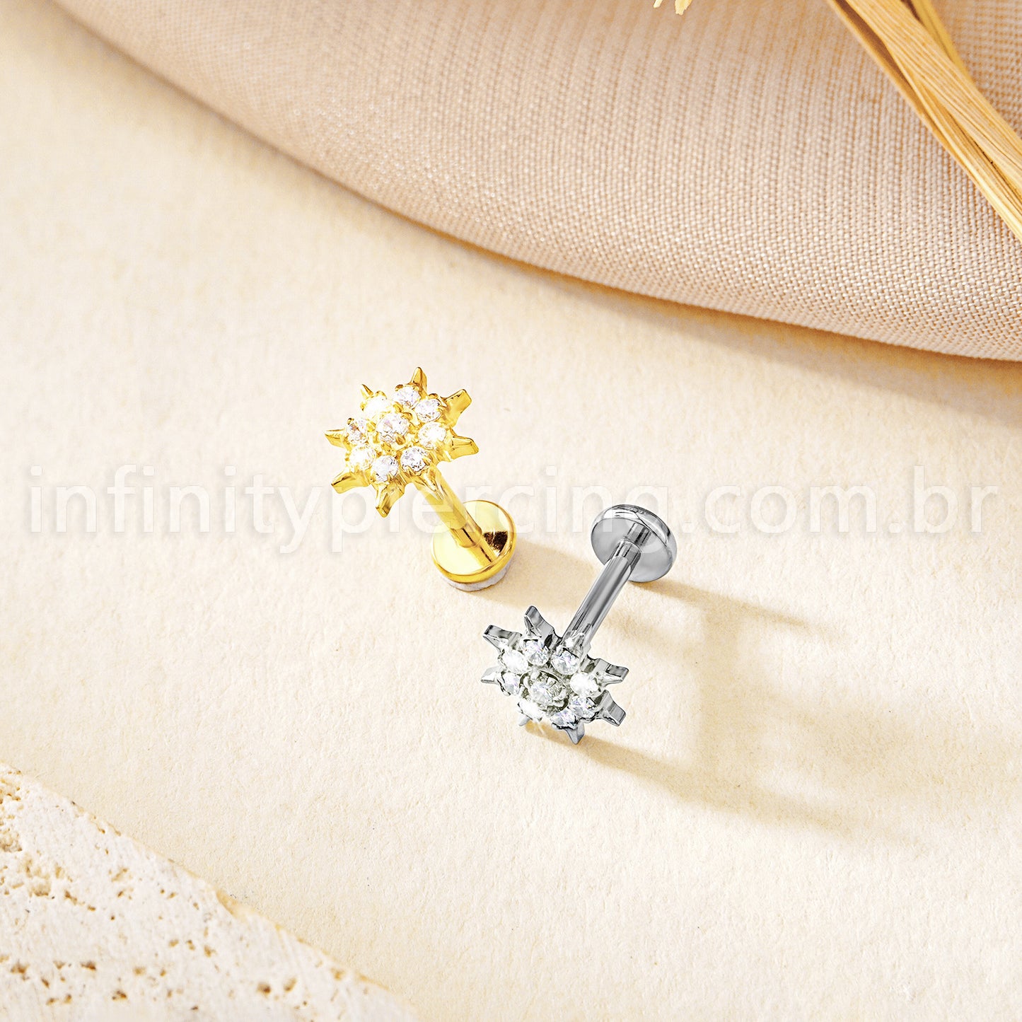 Piercing Labret Titânio Redondo Com Zircônia Cravejada