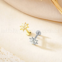 Piercing Labret Titânio Redondo Com Zircônia Cravejada