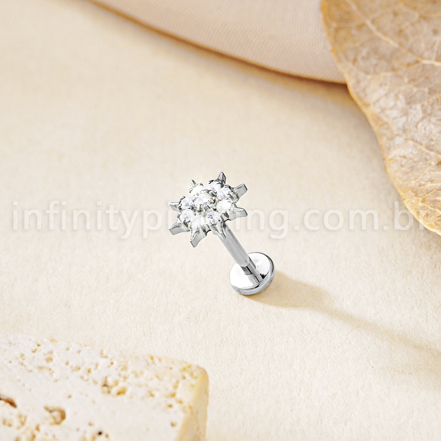 Piercing Labret Titânio Redondo Com Zircônia Cravejada