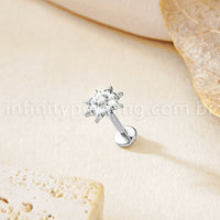 Piercing Labret Titânio Redondo Com Zircônia Cravejada