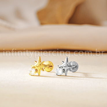 Piercing Labret Titânio Estrela Detalhe Zircônia Cravejada