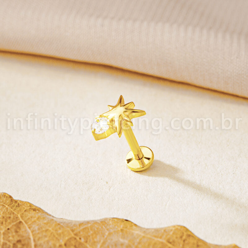Piercing Labret Titânio Estrela Detalhe Zircônia Cravejada