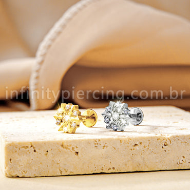Piercing Labret Titânio Flor Zircônia Cravejada