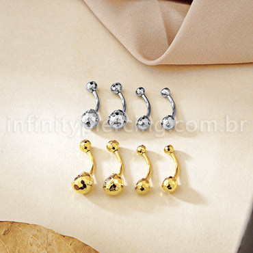 Piercing Banana Titânio Lapidado 2 Pedras Zircônia Com Rosca Interna