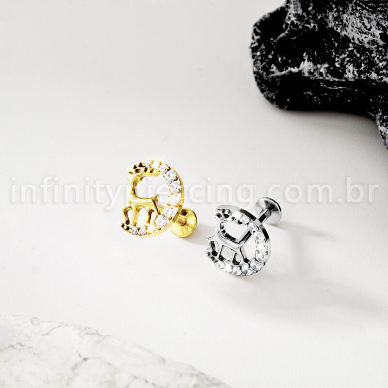 Piercing Labret Titânio Alce Com Zircônia Cravejada
