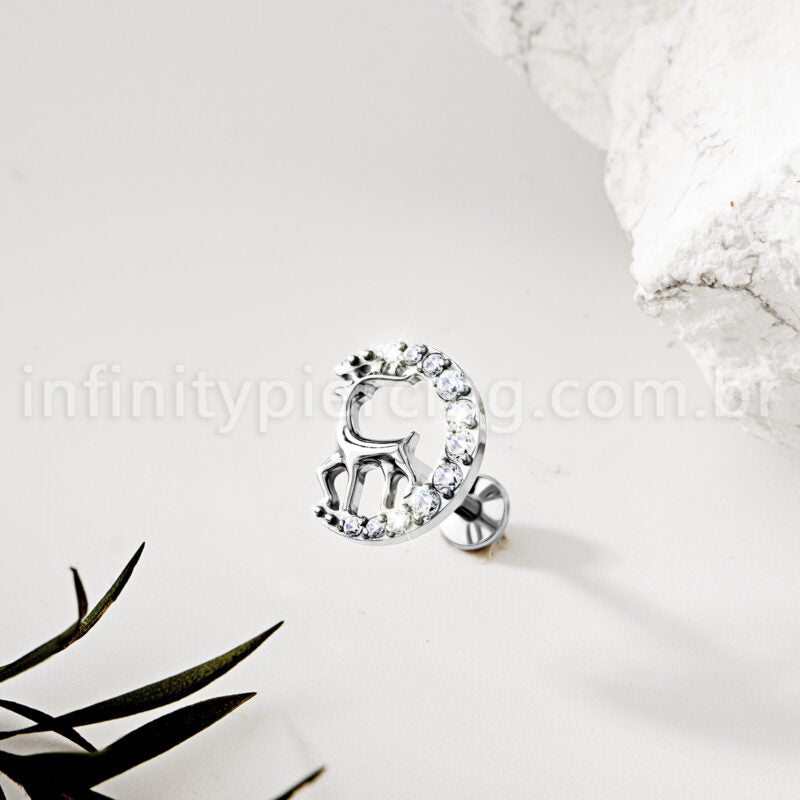Piercing Labret Titânio Alce Com Zircônia Cravejada