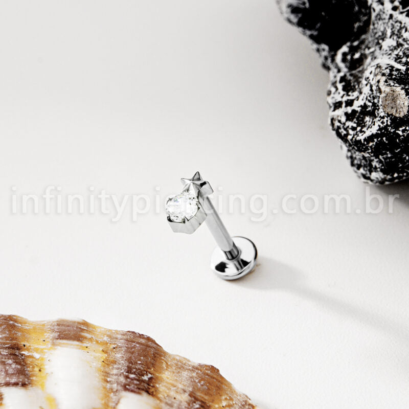Piercing Labret Titânio Ponto De Luz Com Estrela