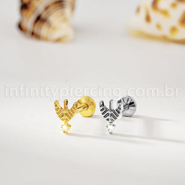 Piercing Labret Titânio Arco e Flecha Zircônia Cravejada