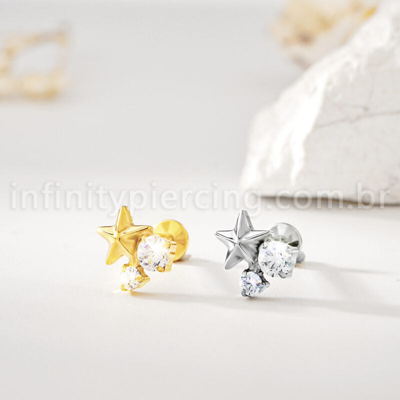 Piercing Labret Titânio Estrela Com Zircônia Cravejada