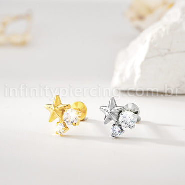 Piercing Labret Titânio Estrela Com Zircônia Cravejada