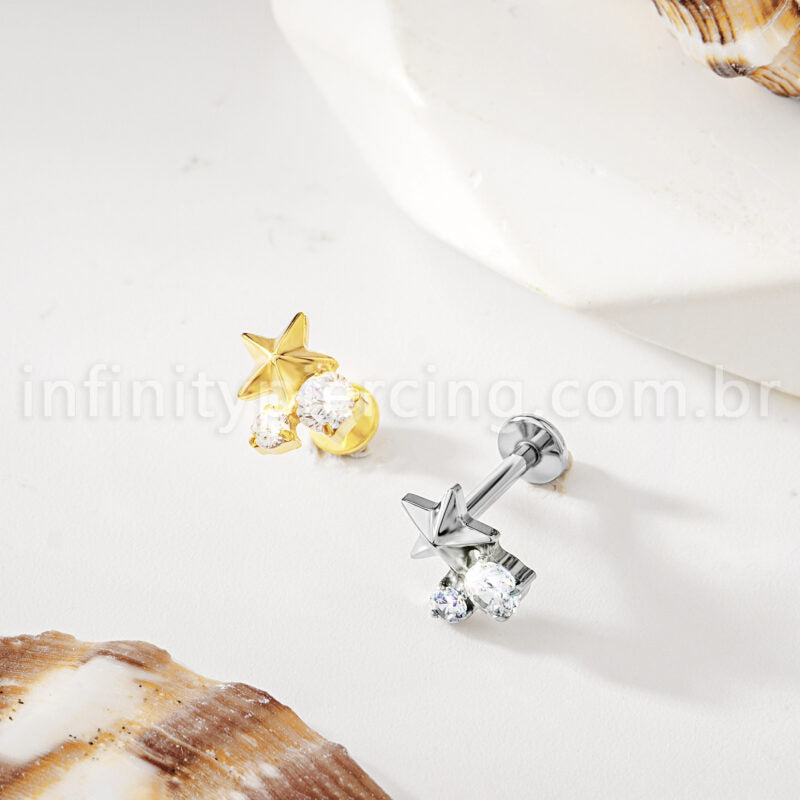 Piercing Labret Titânio Estrela Com Zircônia Cravejada