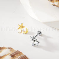Piercing Labret Titânio Estrela Com Zircônia Cravejada