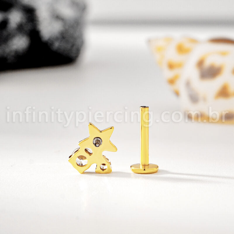 Piercing Labret Titânio Estrela Com Zircônia Cravejada
