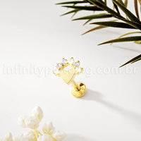 Piercing Labret Titânio Coração Com Zircônia Cravejada