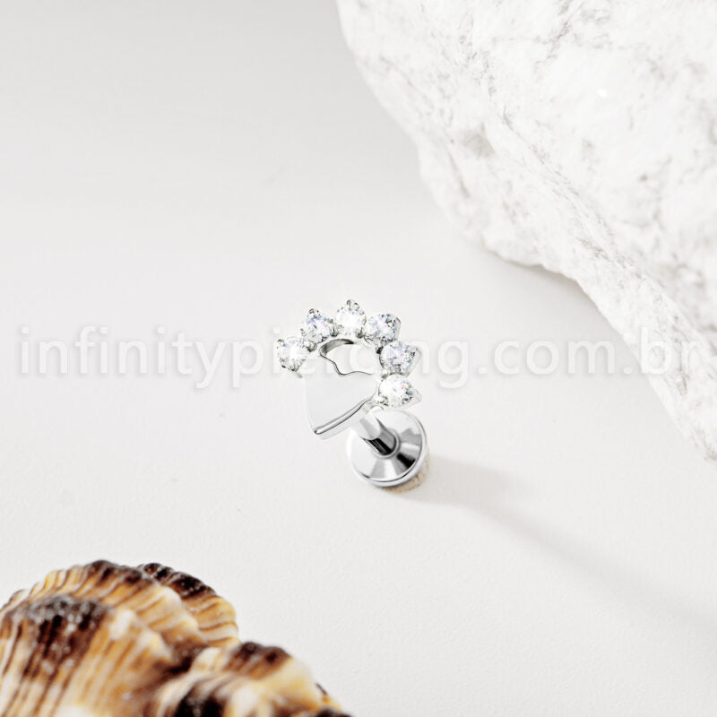 Piercing Labret Titânio Coração Com Zircônia Cravejada
