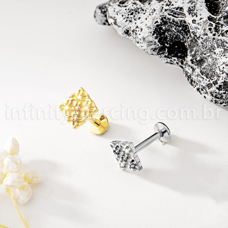 Piercing Labret Titânio Detalhe Zircônia Cravejada