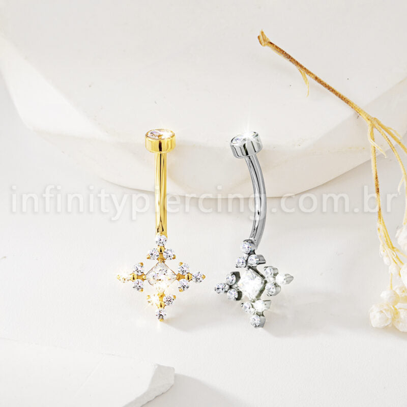 Piercing Banana Titânio Zircônia Cravejada