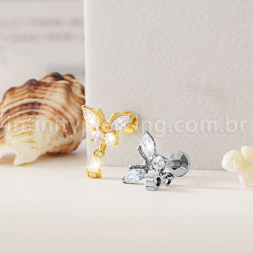 Piercing Labret Titânio Borboleta Zircônia Cravejada
