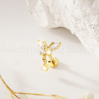 Piercing Labret Titânio Borboleta Zircônia Cravejada