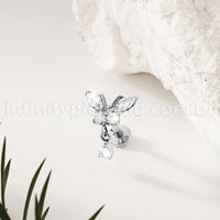 Piercing Labret Titânio Borboleta Zircônia Cravejada