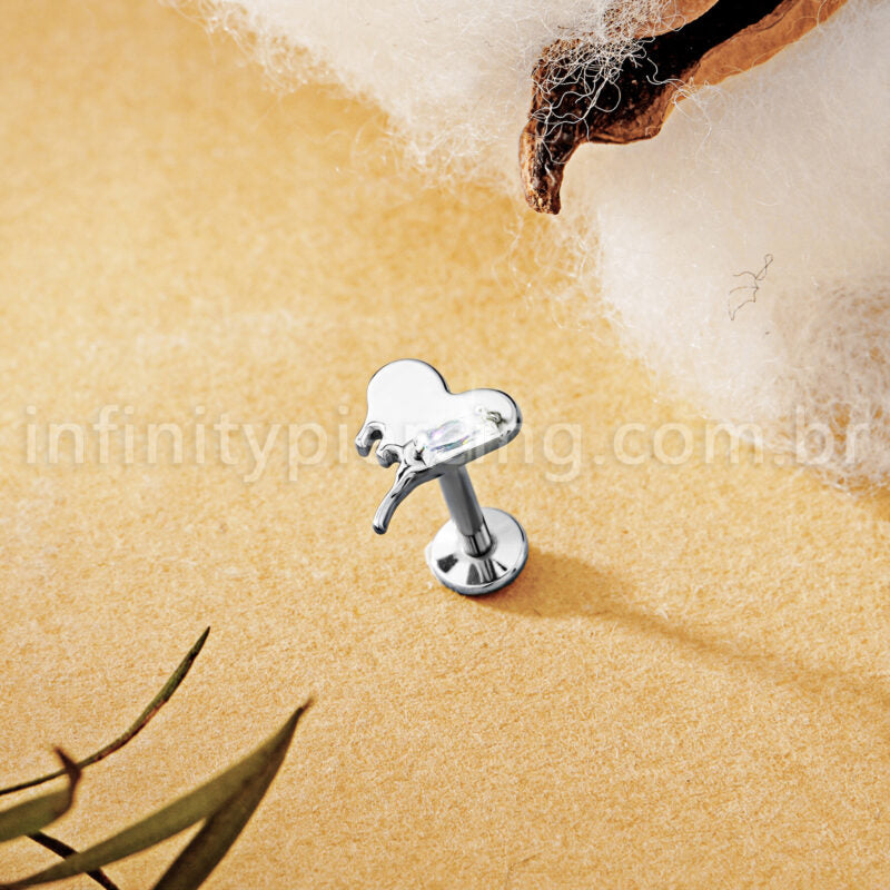 Piercing Labret Titânio Coração Detalhe Zircônia Cravejada