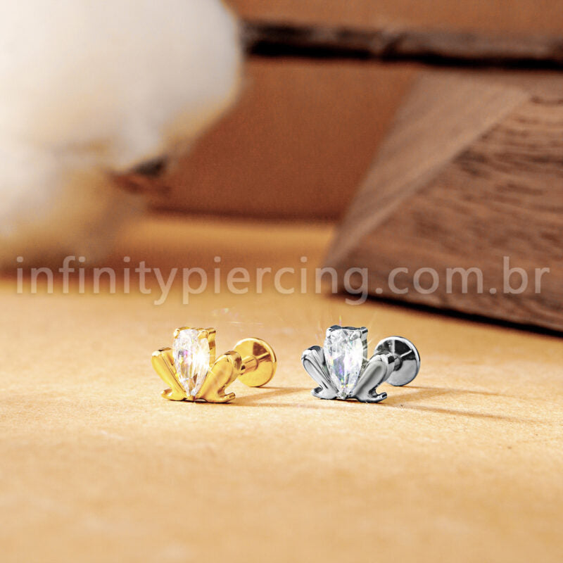 Piercing Labret Titânio Sapo Com Zircônia Cravejada