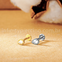 Piercing Labret Titânio Gota Zircônia Cravejada
