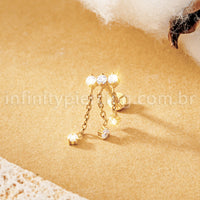 Piercing Labret Titânio Zircônia Cravejada Com Corrente