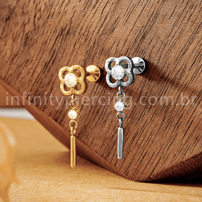 Piercing Labret Titânio Flor Com Pingente Zircônia Cravejada