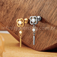 Piercing Labret Titânio Flor Com Pingente Zircônia Cravejada