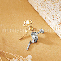 Piercing Labret Titânio Flor Com Pingente Zircônia Cravejada