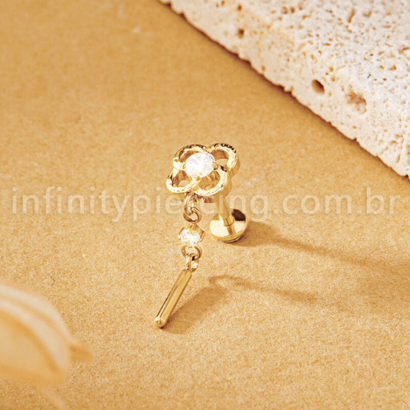 Piercing Labret Titânio Flor Com Pingente Zircônia Cravejada